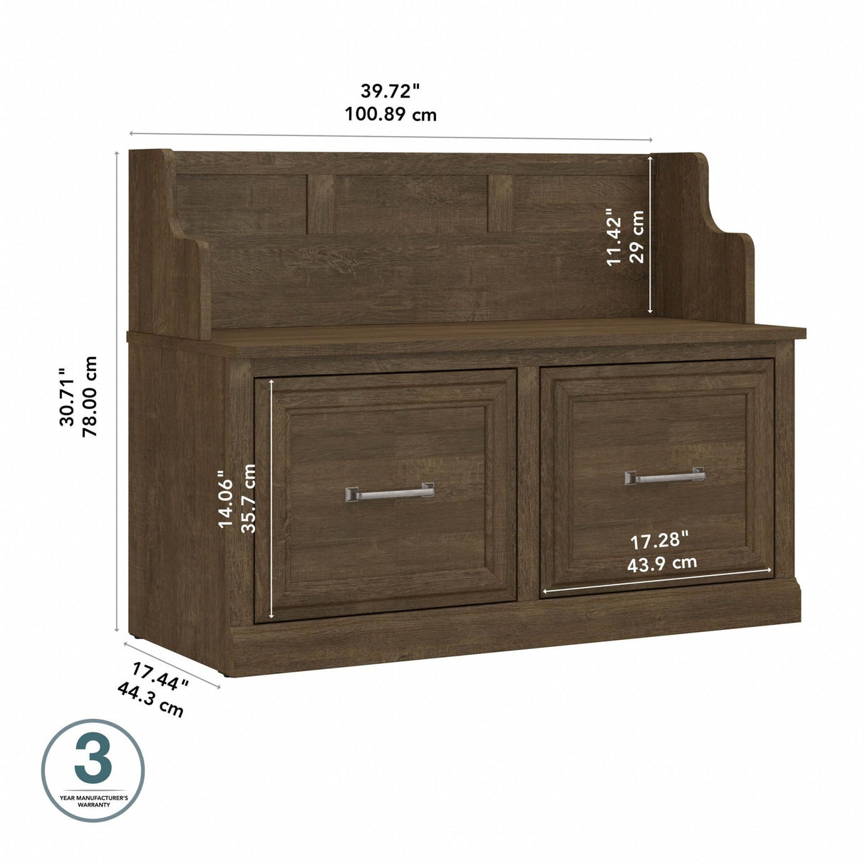 kathy ireland Home by Bush WDL005ABR 32-Inch Entryway Bench with Doors, Ash Brown Bush Business Furniture