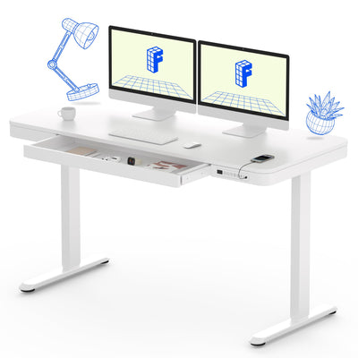 FLEXISPOT 55" White Electric Standing Desk with Drawers, Quick Assembly Home Office Sit Stand Desk with Storage, USB Charging, Computer Desk for Home Office (White Top + Adjustable Frame, Comhar)