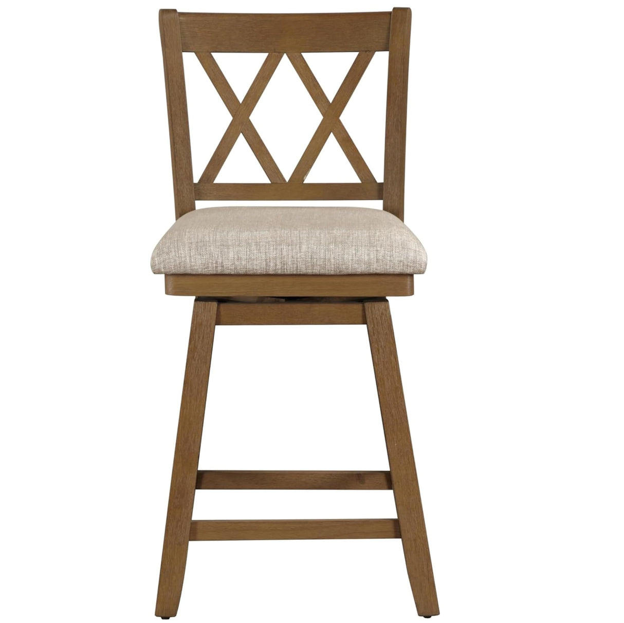 Home Brookline Swivel Bar Stool Chair with 360° Turn Mechanism, Rustic Farmhouse Stools for Kitchen Counter with Cushion, 24" Seat Height, Medium Oak Wood Finish with Beige Cushion Home 2 Office