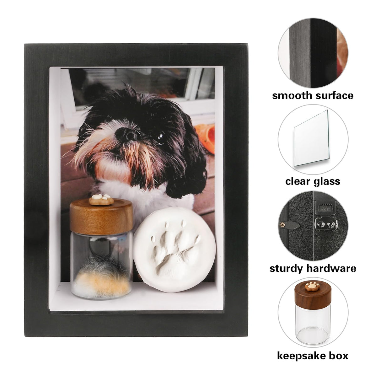 Dog Memorial Shadow Box Frame 5x7 with Paw Print Kit and Fur Keepsake Box Small Pet Memorial Frame Box for Dogs and Cats That Passed Pet Death Sympathy and Remembrance Gift for Pet Owners Yongvelin