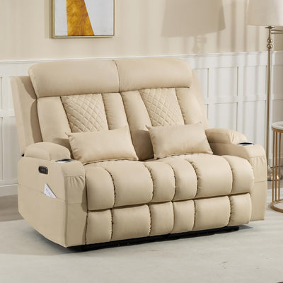 Neptane Zero Wall Hugger Power Reclining Loveseat with Adjustable Headrest, Power Loveseat Recliner Sofa with USB&Type-C Ports, Wall Hugger Loveseat Recliner for Living Room(Beige, 2 Seater)
