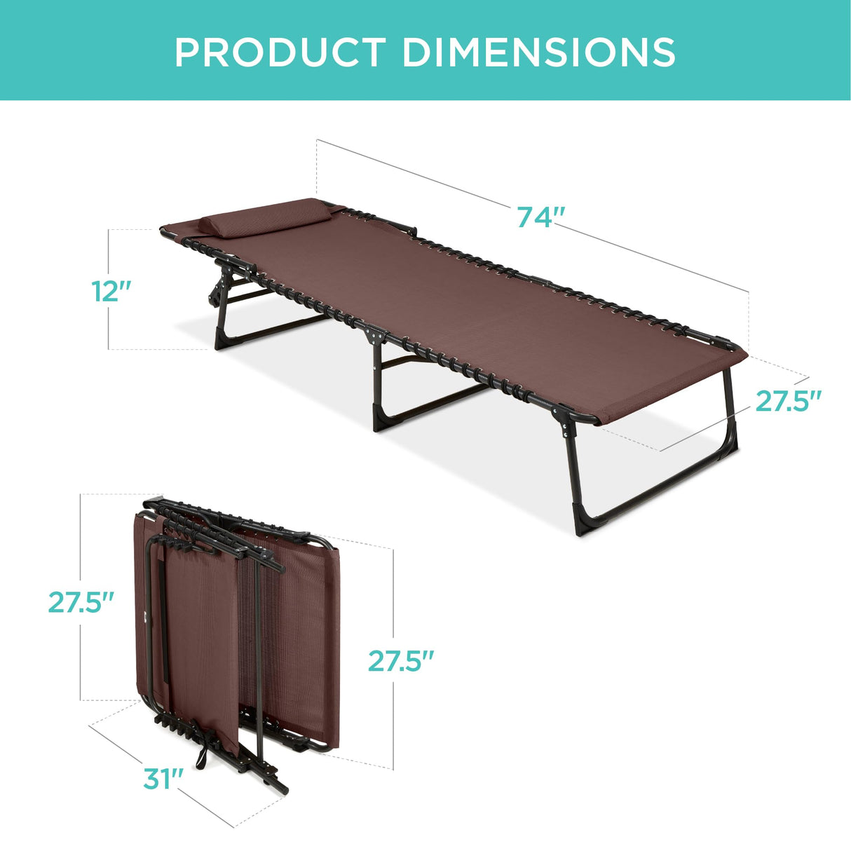 Best Choice Products Patio Chaise Lounge Chair, Portable Outdoor Folding Recliner for Lawn, w/ 8 Positions, Handles, 300lb Capacity - Brown Best Choice Products