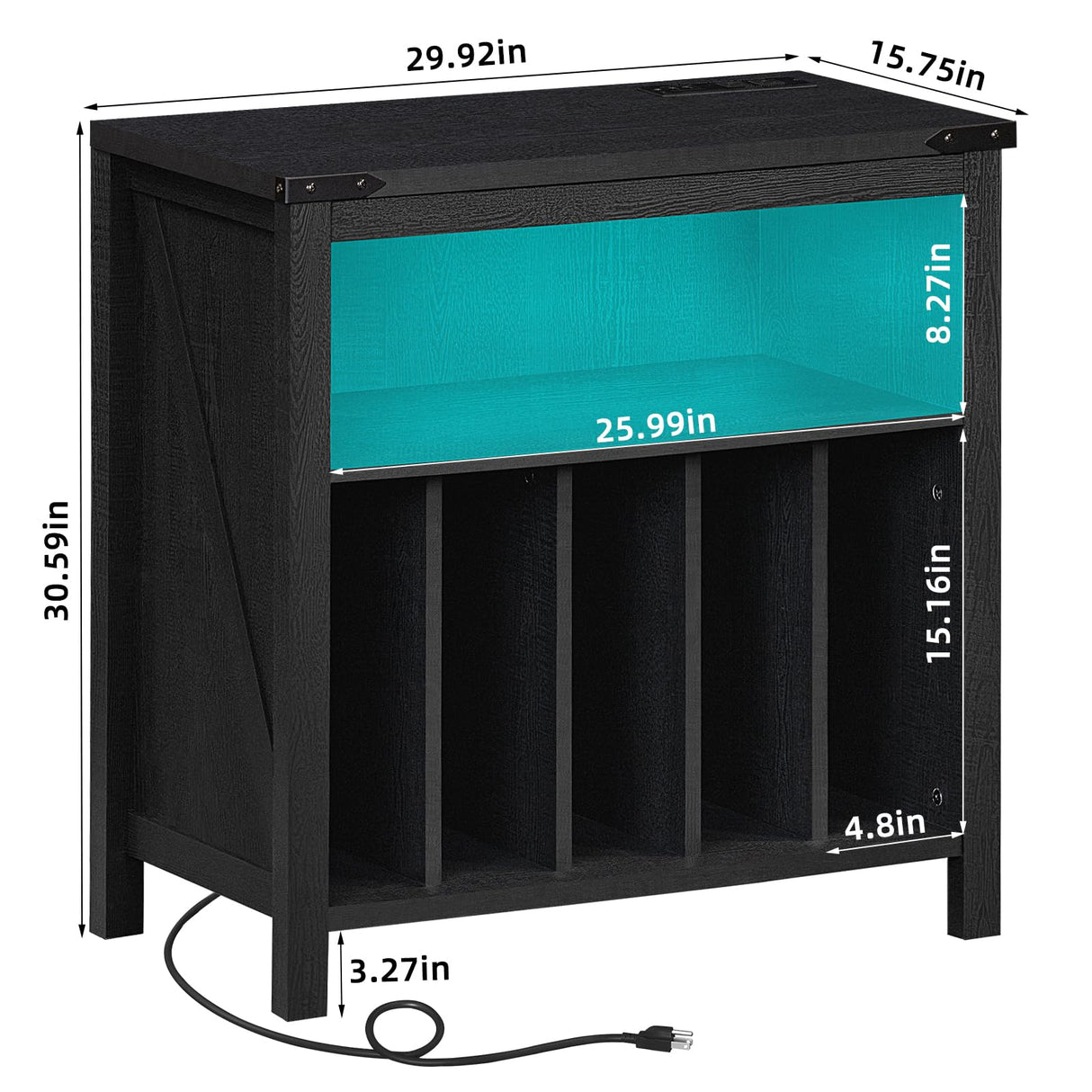 Large Record Player Stand with Charging Station & LED Lights, Vinyl Records Storage Holder Cabinet Holds up to 230 Albums, Turntable Stand for Music Room, Bedroom, Living Room, Office (Black) Joaxswe