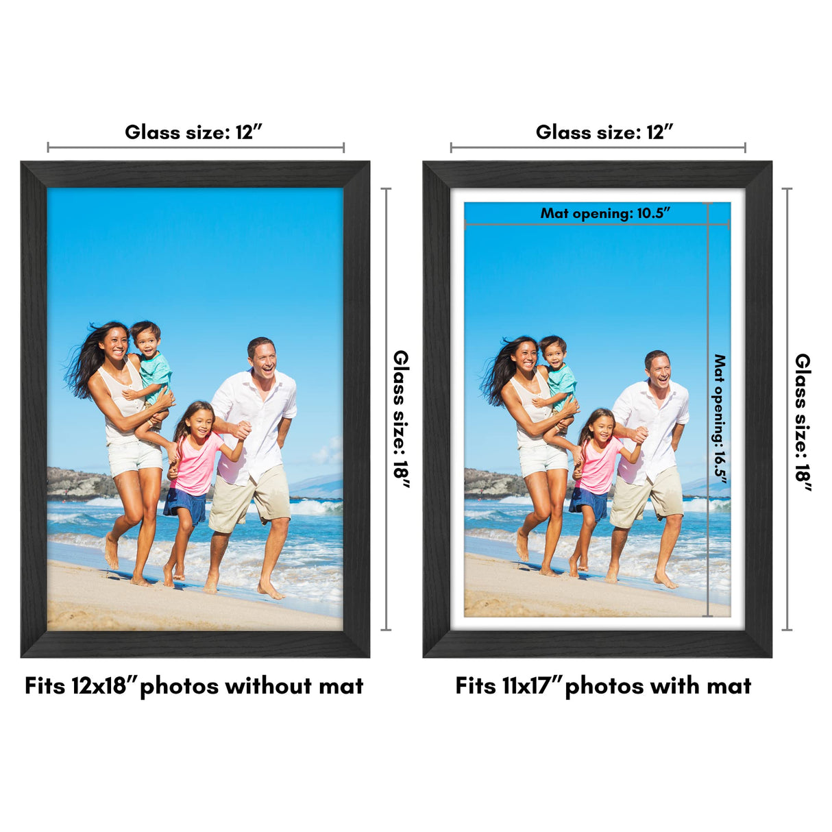 Americanflat 12x18 Poster Frame with Shatter-Resistant Glass - Use as 11x17 Frame with Mat or 12x18 Frame Without Mat - Hudson Collection - Wide Photo Frame for Wall display - Black Americanflat