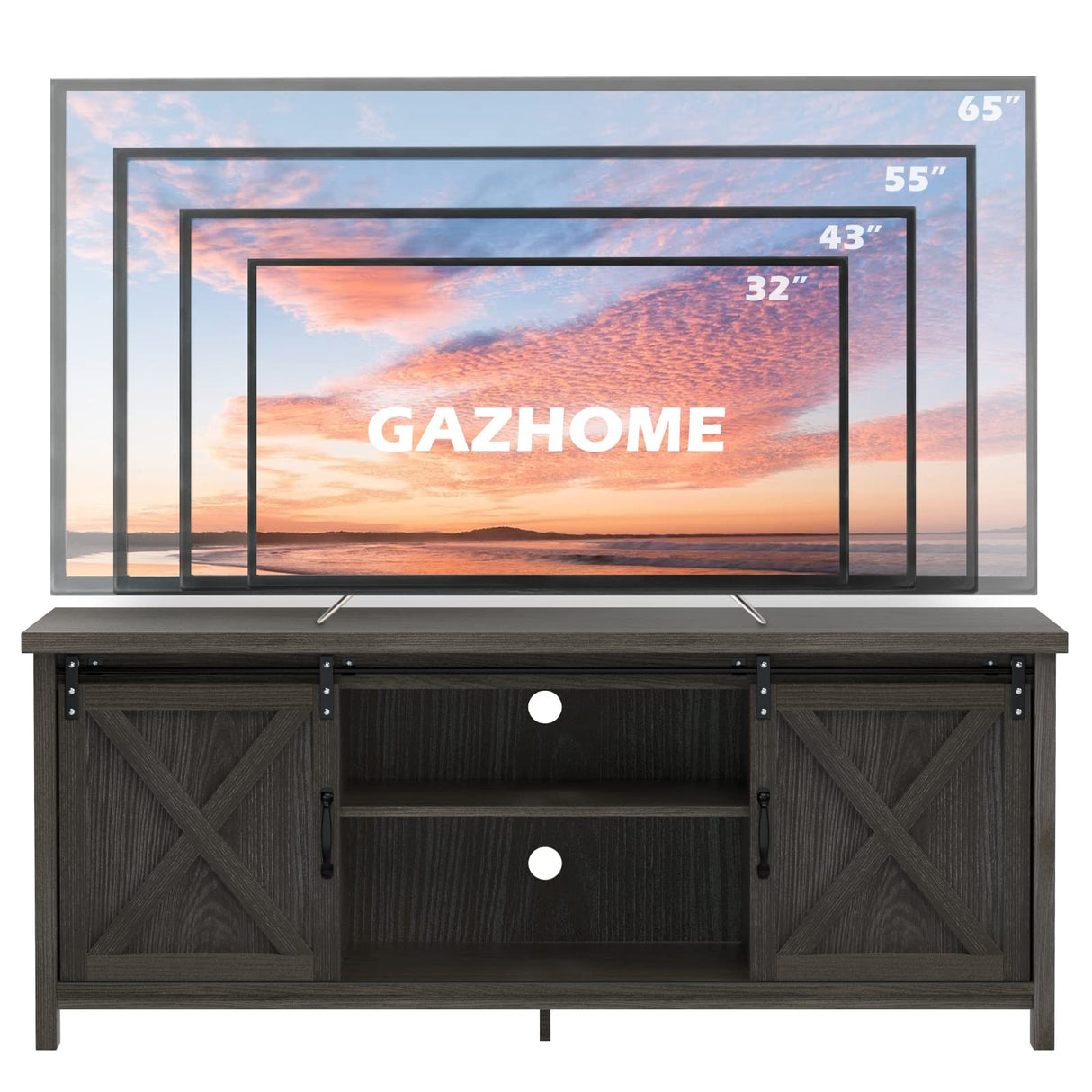 GAZHOME Modern Farmhouse TV Stand with Sliding Barn Doors, Media Entertainment Center Console Table for TVs up to 65ā,2-Tier Large Storage Cabinets,Rustic TV Stand for Living Room Bedroom,Dark Grey GAZHOME