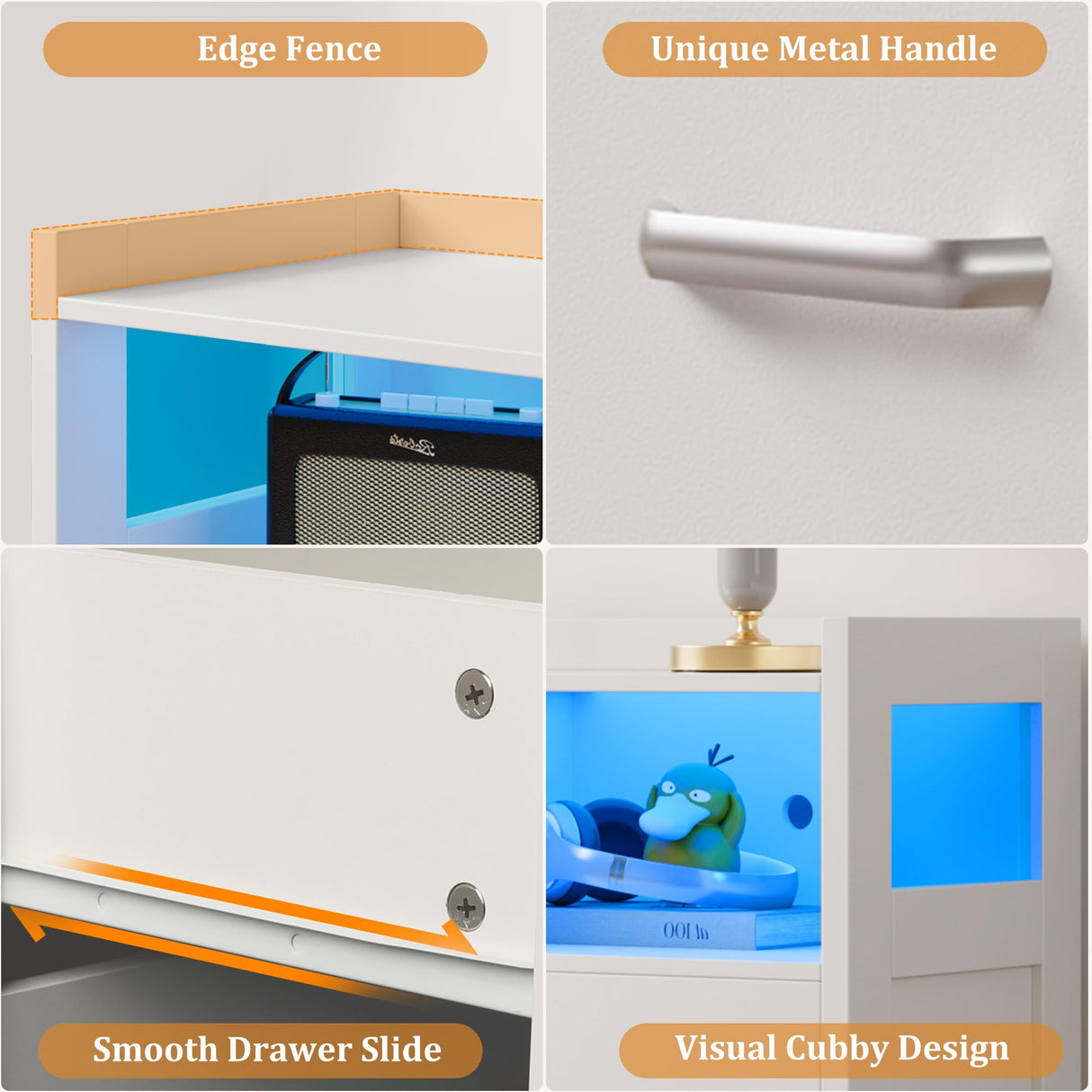 White Dresser for Bedroom with 6 Drawers, LED Dressers & Chests of Drawers with Power Strip, Modern Dressers Wide Storage for Bedroom Closet Whalefall