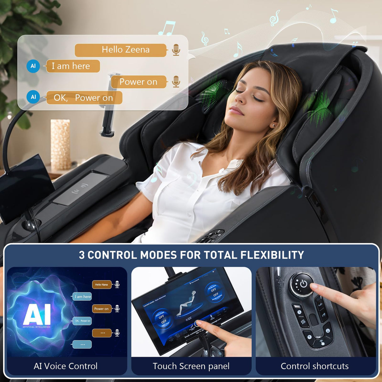Notired Massage Chair Full Body, 2025 Zero Gravity SL-Track Shiatsu Massage Recliner Chairs with 12 Auto Modes, Foot Rollers, Waist & Calf Heating, Thai Yoga Stretch, AI Control & Body Scan L183 Black Notired