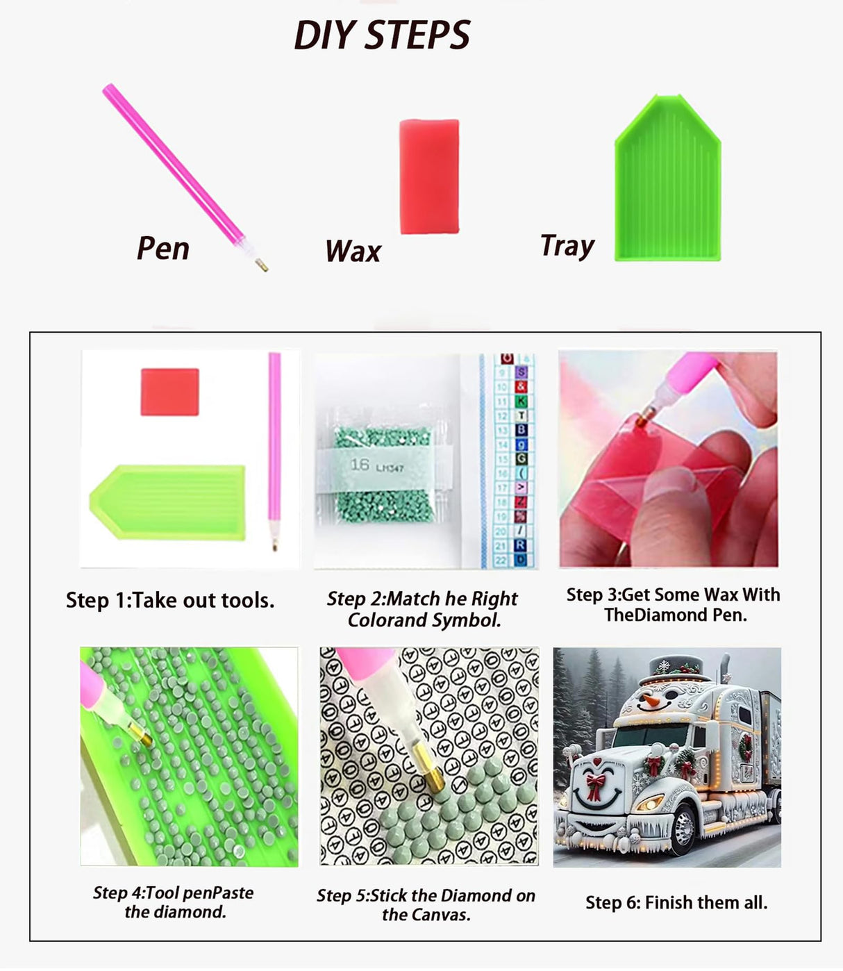 APTDYIGL 5D Christmas Diamond Painting Kits for Adults Beginner,DIY Truck Diamond Art Kits for Adults,Round Full Drill Diamond Dots with Gem Art Kits,Home Wall Decor 13.7X13.7inch APTDYIGL