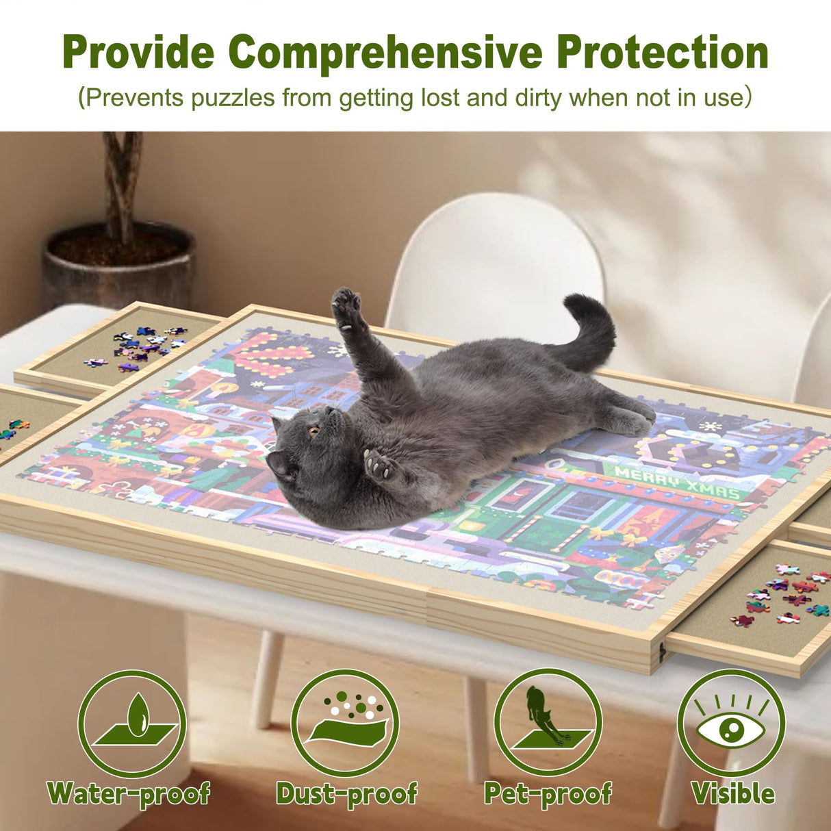 Jigsaw Puzzle Board 1500 Pieces, 2-in-1 Tilting and Rotating Puzzle Board with Drawers and Cover, Wooden Portable Puzzle Board for Adults, Board Game Table for All Ages