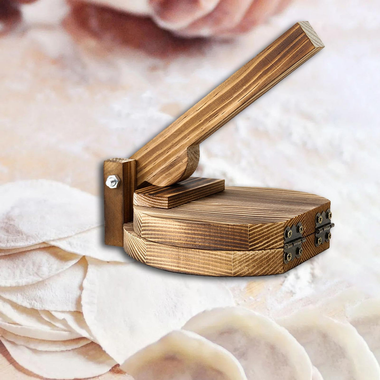 KLKCMS Wooden Tortilla Press Dumpling Maker, Multifunctional Corn Tortilla Presser Tool Mexican Tortillera Presser for Picnic, Round KLKCMS
