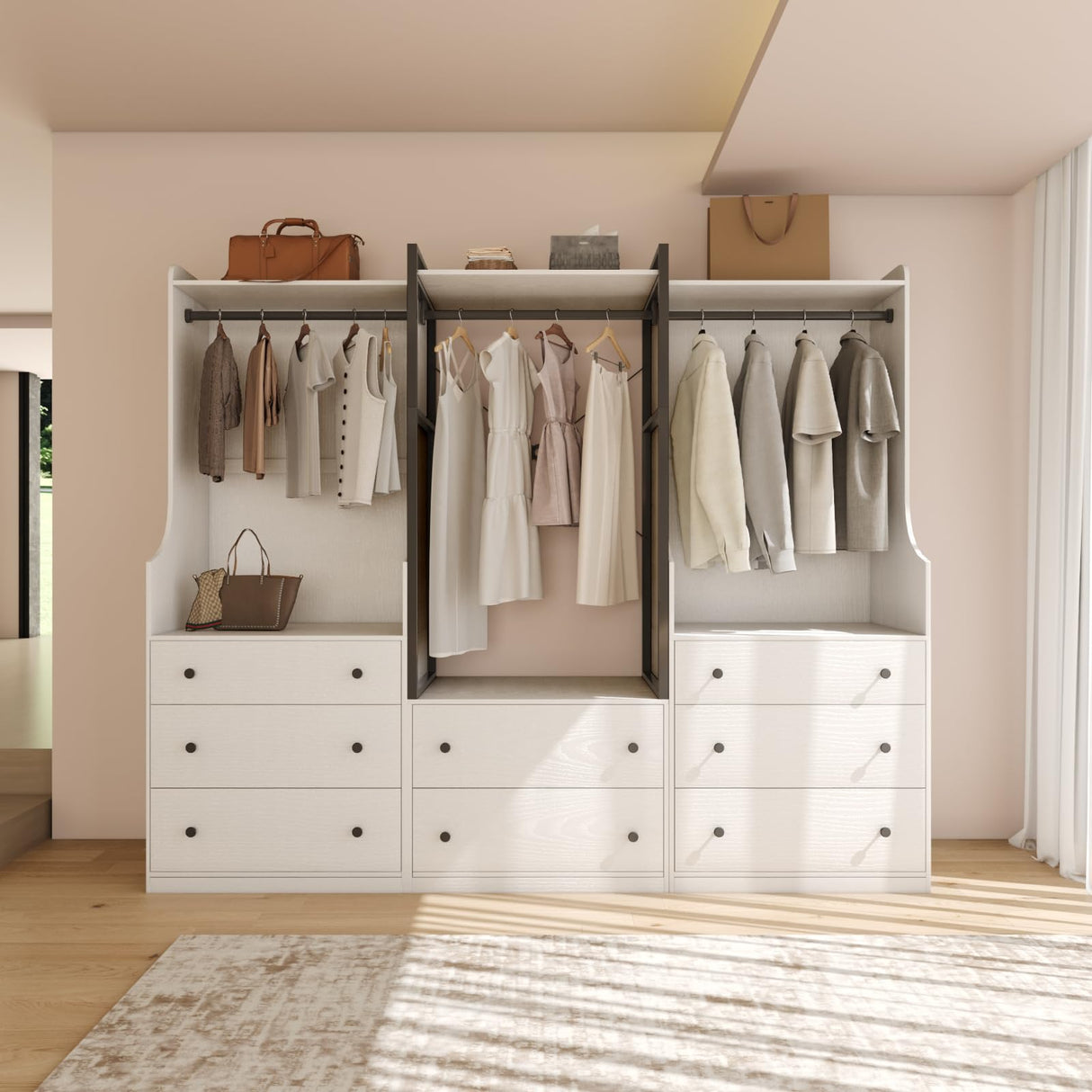 TUSY Larger Armoire Wardrobe Closet with 3 Hanging Rods & 8 Drawers, 81.9" Tall Modern White Bedroom Armoire System, Walk-in Closet Systems Organizer, 81.9”H x 19.7”D x 94.5”W, CAC TUSY
