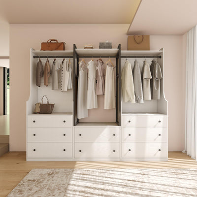 TUSY Larger Armoire Wardrobe Closet with 3 Hanging Rods & 8 Drawers, 81.9" Tall Modern White Bedroom Armoire System, Walk-in Closet Systems Organizer, 81.9”H x 19.7”D x 94.5”W, CAC
