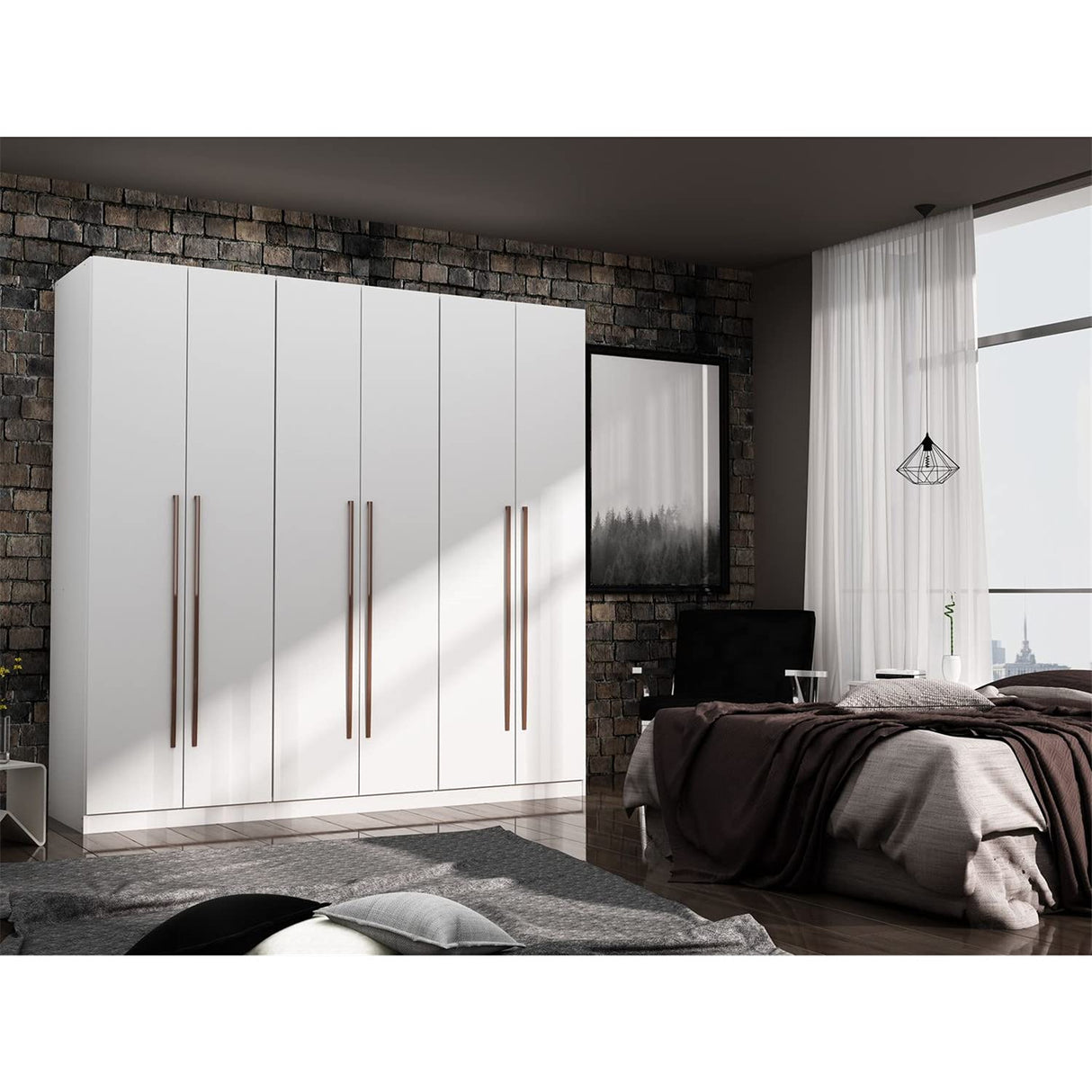 Manhattan Comfort Gramercy 3-Sectional Wood Wardrobe Armoire Closet in White Manhattan Comfort