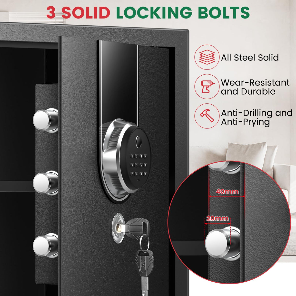 2.0 Cuft Biometric Safe Box, Fireproof Safe for Home with Digital Keypad and Spare Keys, Safety Box for Money, Documents, and other Valuables Thmosz