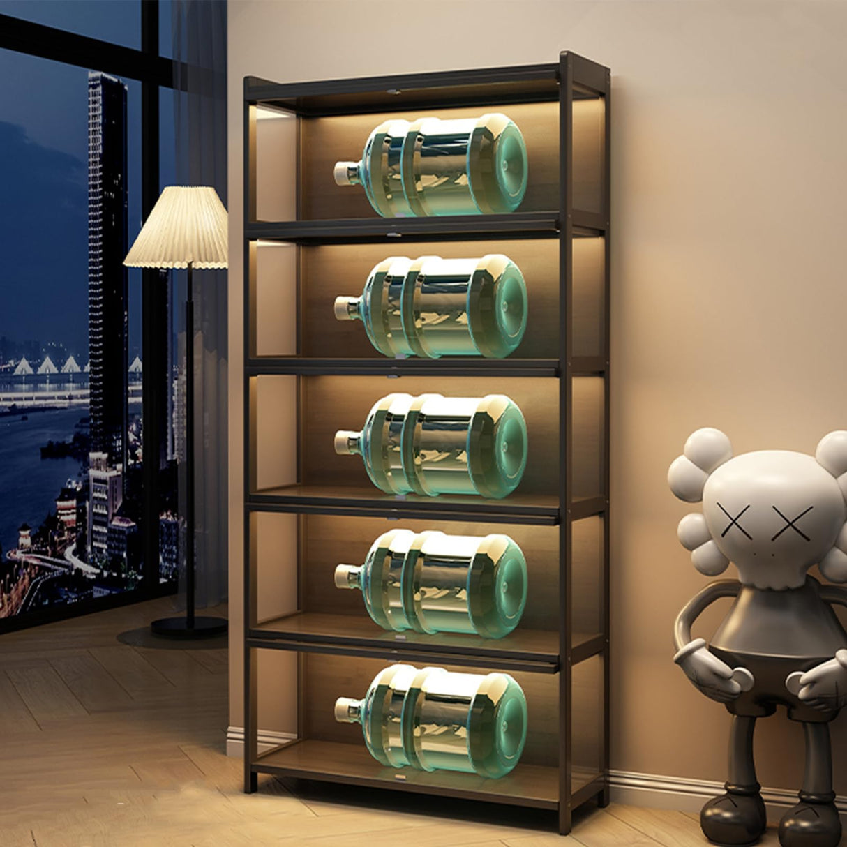 JOIHGA 5 Tier Display Cabinet with Acrylic Glass Doors, 68" Curio Display Cabinet with Adjustable Shelves, Large Capacity Storage Cabinet Collectibles Toy Organizers Rack & Display Shelf for Playroom JOIHGA