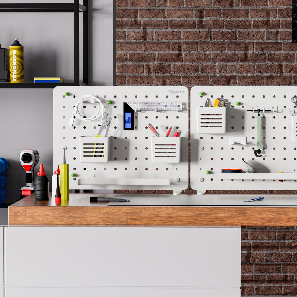 PEGZONE Clamp-on Desk Pegboard, Desk Organizer for Office Gaming Home, Magnetic Metal Peg Board with 10 Accessories, Privacy Panel for Office, 16.5" x 12.6", Medium, White PEGZONE