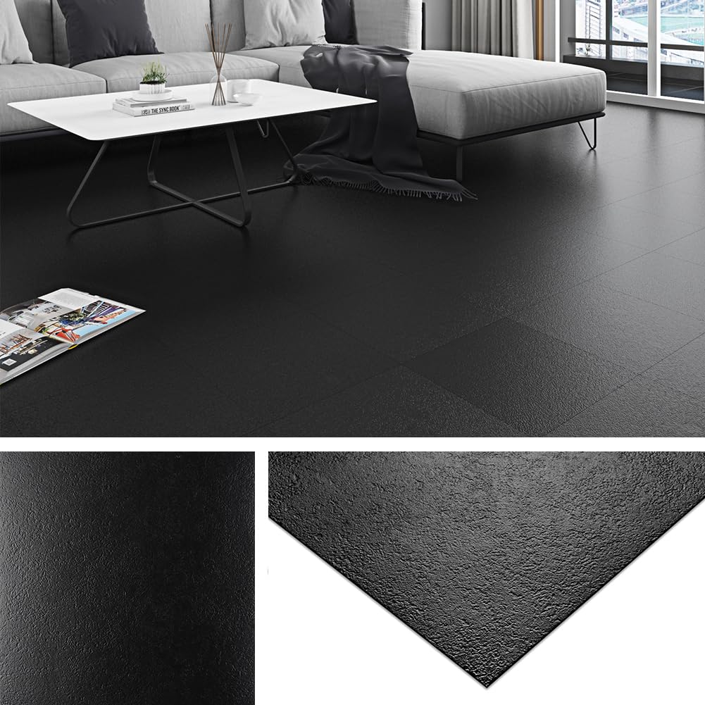 Livelynine Black Flooring 32-Pack 12x12 Inch Peel and Stick Floor Tile Waterproof Floor Tiles for Bathroom Floor Vinyl Peel and Stick Tiles Renter Friendly Floor Stickers Garage Laminate Flooring Livelynine