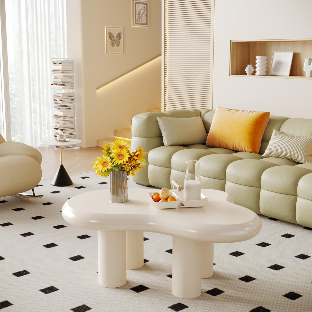 Tribesigns 39.4" Cloud Coffee Table, Cute Cream Coffee Table with 4 Solid Legs, Modern Carton Center Table for Living Room, Home Office, Funky Minimalist Tea Table (White) Tribesigns