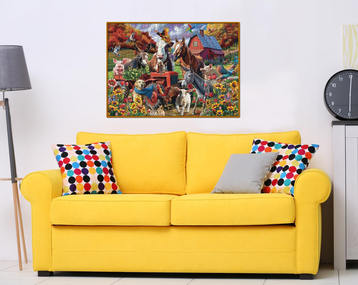 Funny Farm Puzzle Fall Puzzles 1000 Pieces for Adults, Autumn Animal Jigsaw Puzzles Dog, Fantasy Colorful Jigsaw Puzzle Family Collage Puzzles for Challenging BBOLDIN