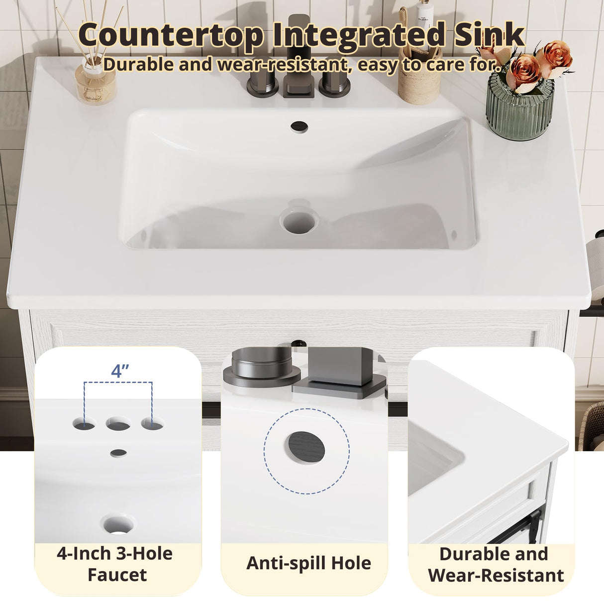 IRONCK 30" Bathroom Vanity with Sink, Farmhouse Bathroom Sink Cabinet with Flip Drawer & Sliding Barn Door, Freestanding Bathroom Vanities with Metal Handles, Paper Towel Holder,White IRONCK