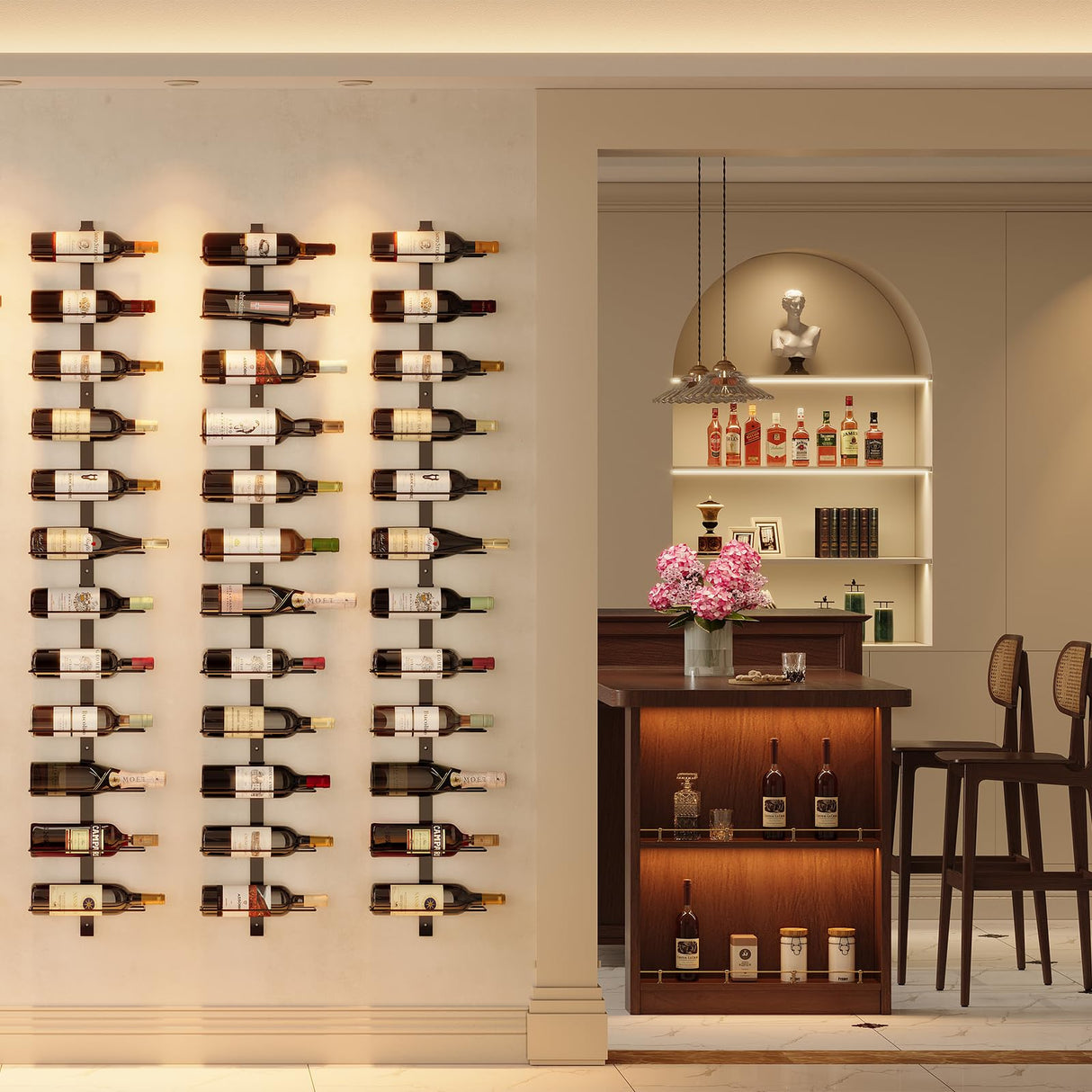 X-cosrack DIY 12 Bottles Wall Mounted Wine Rack, Detachable Wine Storage Organizer, Used Alone or A Set of 4, Wall Wine Display, for Kitchen, Dining Room, Bar, Wine Cellar X-cosrack