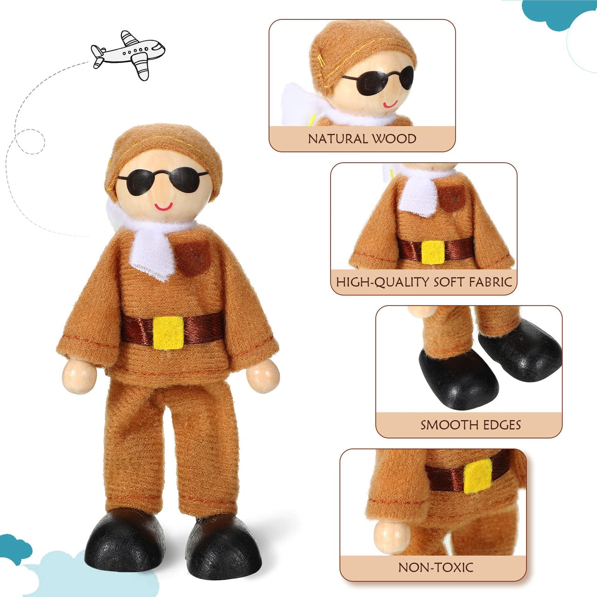 Skylety 10 Pcs Wooden Dollhouse Set of Mini People Figures Dollhouse Dolls Wooden Doll Pretend Play Figures Accessories(Fresh Style) Skylety