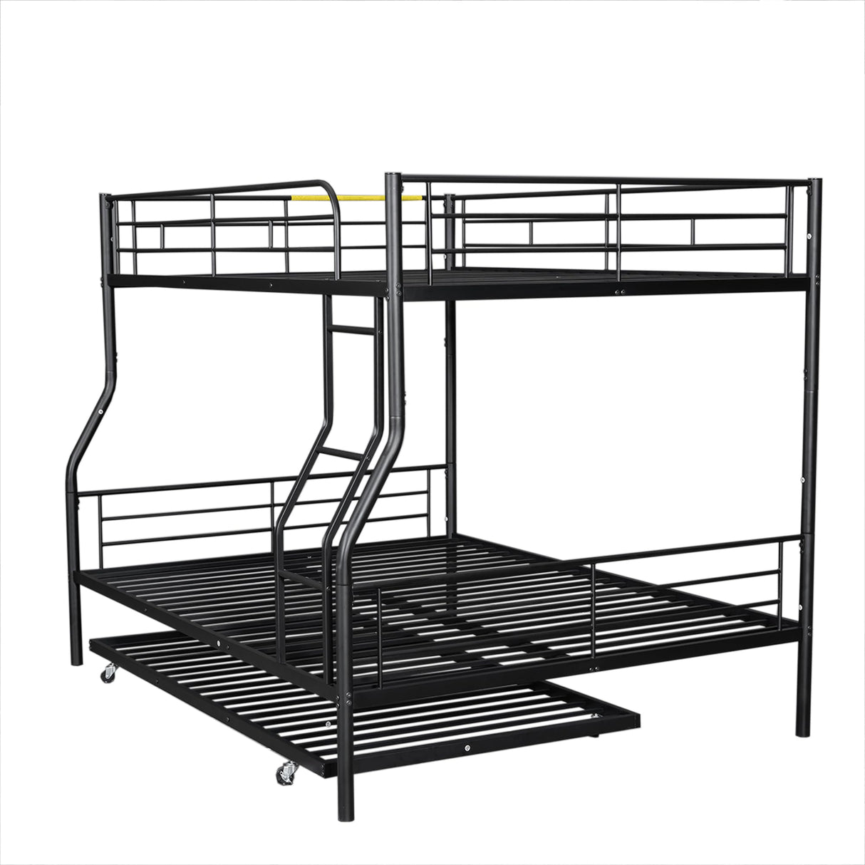 Harper & Bright Designs Full Over Queen Metal Bunk Bed with Trundle for Adults,Heavy Duty Metal Bunk Bed with Ladder and Guardlails,Split Into 2 Beds(Black) Harper & Bright Designs