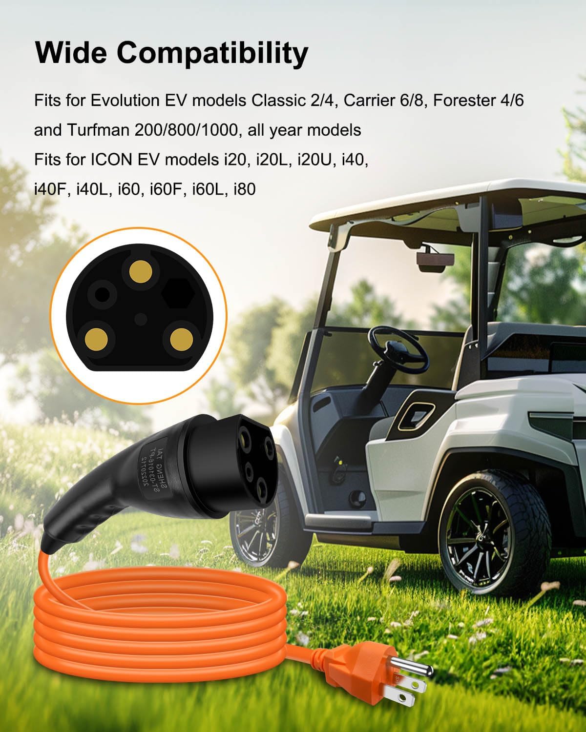Charging Power Cord Fits for Evolution ICON EV Golf Carts, 120V 3 pin Golf Cart Charge Cable Assembly Replace 2.04.0620 ST-031016-PT NXQWLL