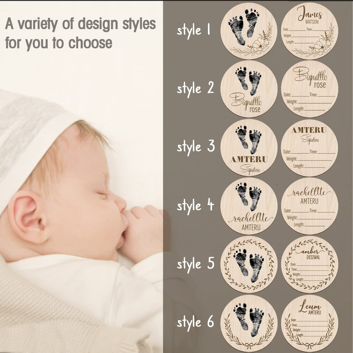 Mayyi Newborn Birth Announcement Sign,Personalized Newborn Handprint and Footprint Sign,Custom Engraved Wooden Baby Name Sign,Newborn Photo Props, Mayyi