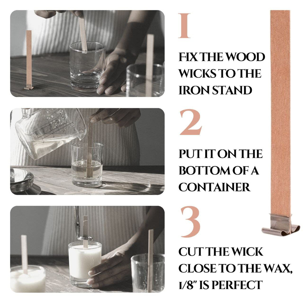 50PCS Wicks Wooden Set for Candles – 25PCS Candle Wicks with 25PCS Metal Base for Candlescience DIY Supplies YARRD