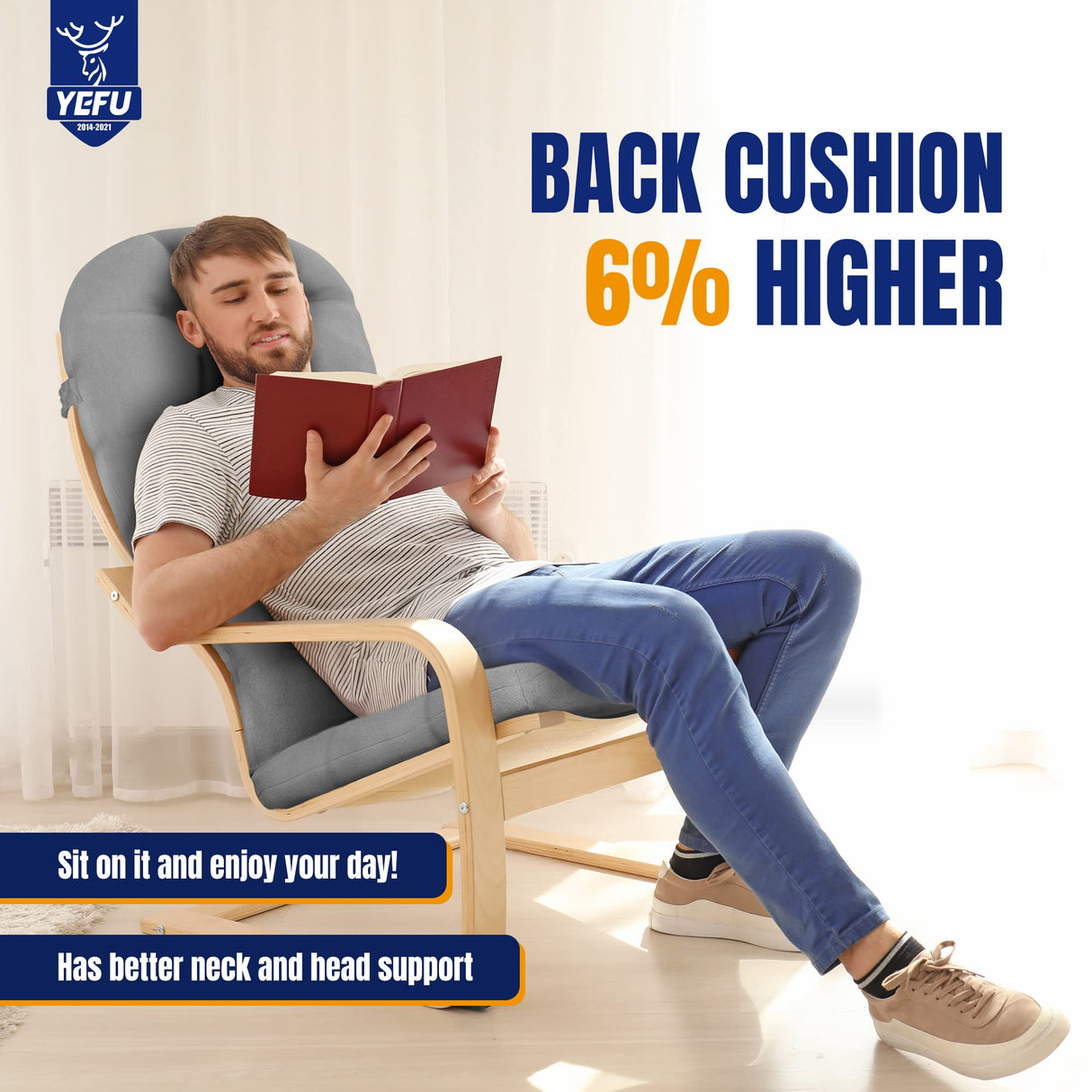 YEFU Adirondack Chair Cushion, Rocking Chair Cushions High Back, Thickened Patio Chair Pad for Indoor and Outdoor, 49x20x5 Inch, Gray YEFU