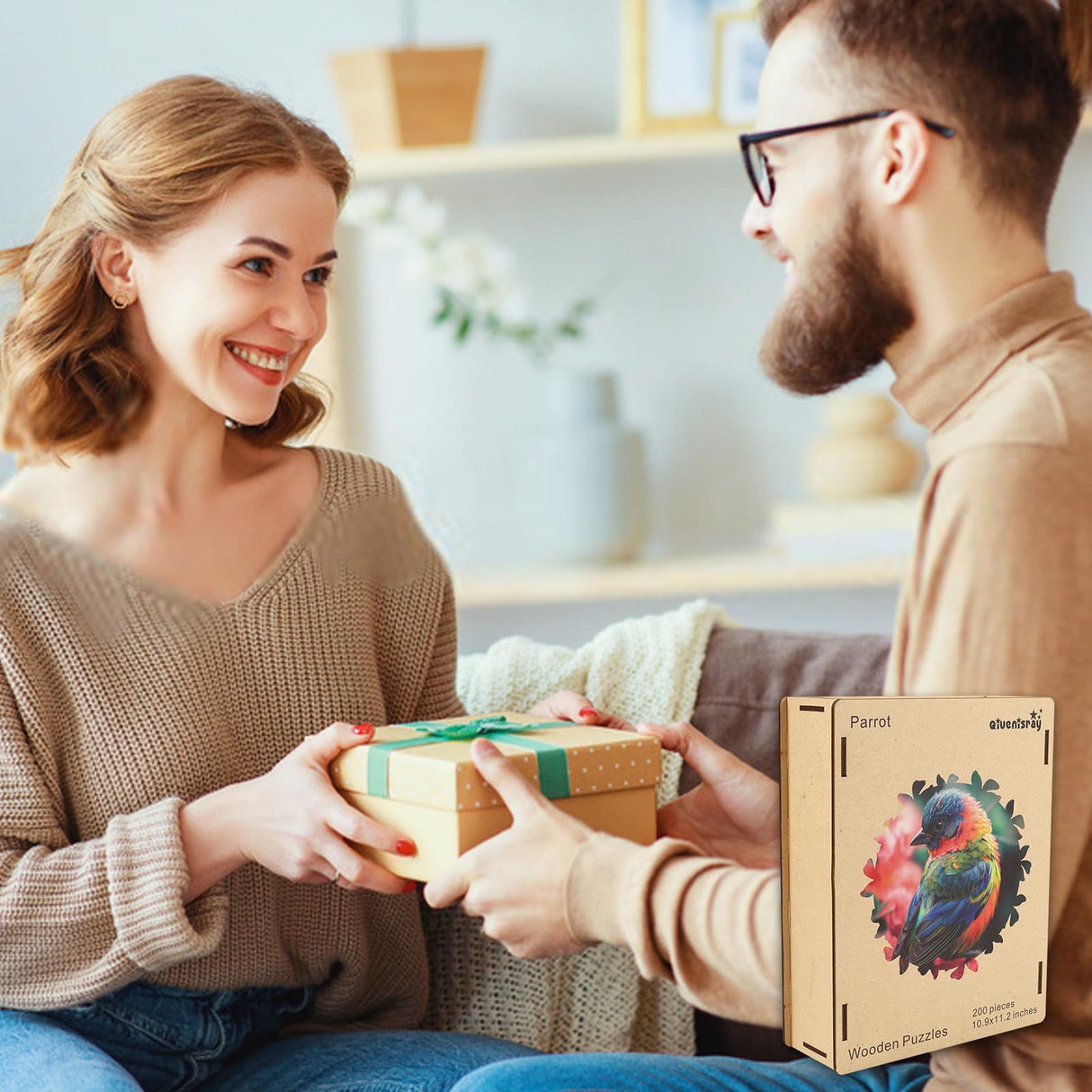 Wooden Puzzles for Adults, Finch Bird Wooden Jigsaw Puzzles 200pcs, Medium, Unique Shape Animal Adult Puzzles, Irregular Wood Puzzles Creative Gift for Adults and Kids Family Game(10.9 x 11.2 in) Qiuenisray