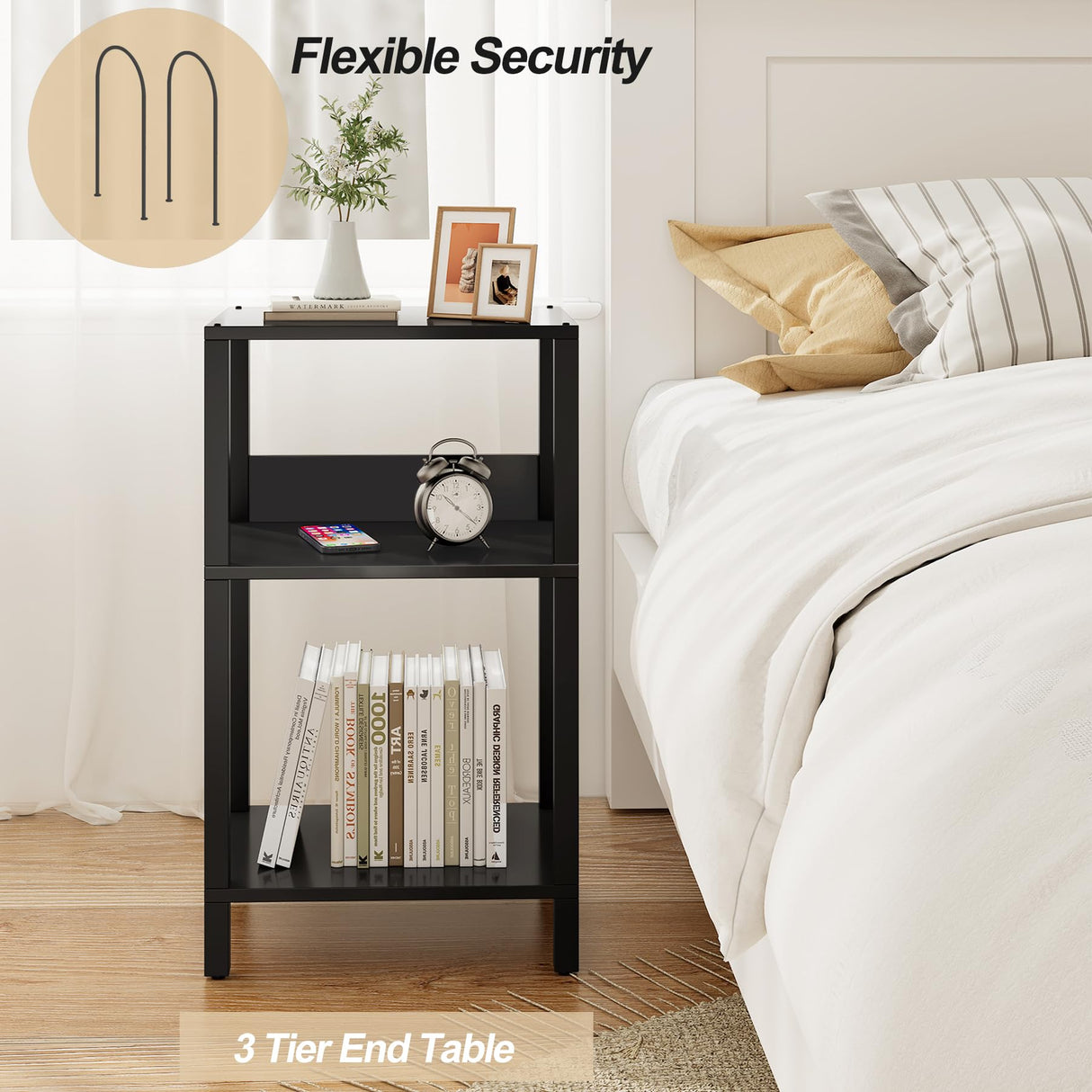 TUTOTAK Record Player Stand with Storage Up to 100 Albums,Record Storage Table,3 Tier End Table,Side Table for Living Room, Bedroom, Black TB01BK075 TUTOTAK