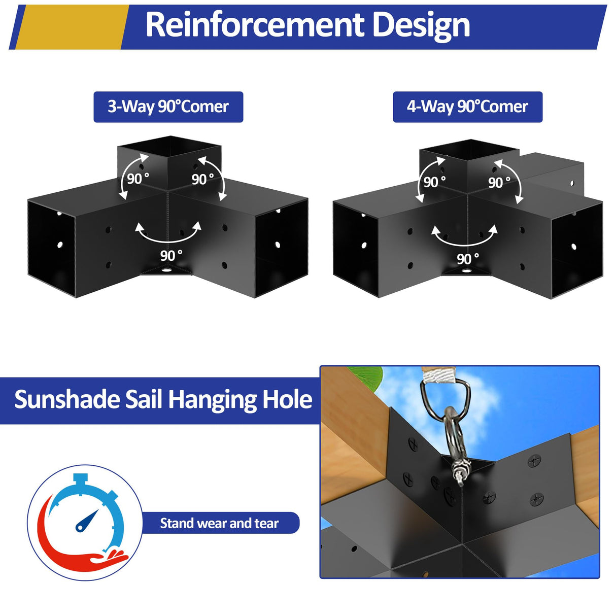 Heavy Alloy Steel Pergola Kit with 3-Way Pergola Brackets for 6"x 6" (Actual 5.5" X 5.5") Lumber,DIY Pergola Brackets Suitable for Pergolas,Gardens,and Metal Gazebo Kits - Includes Screws JEXALINE