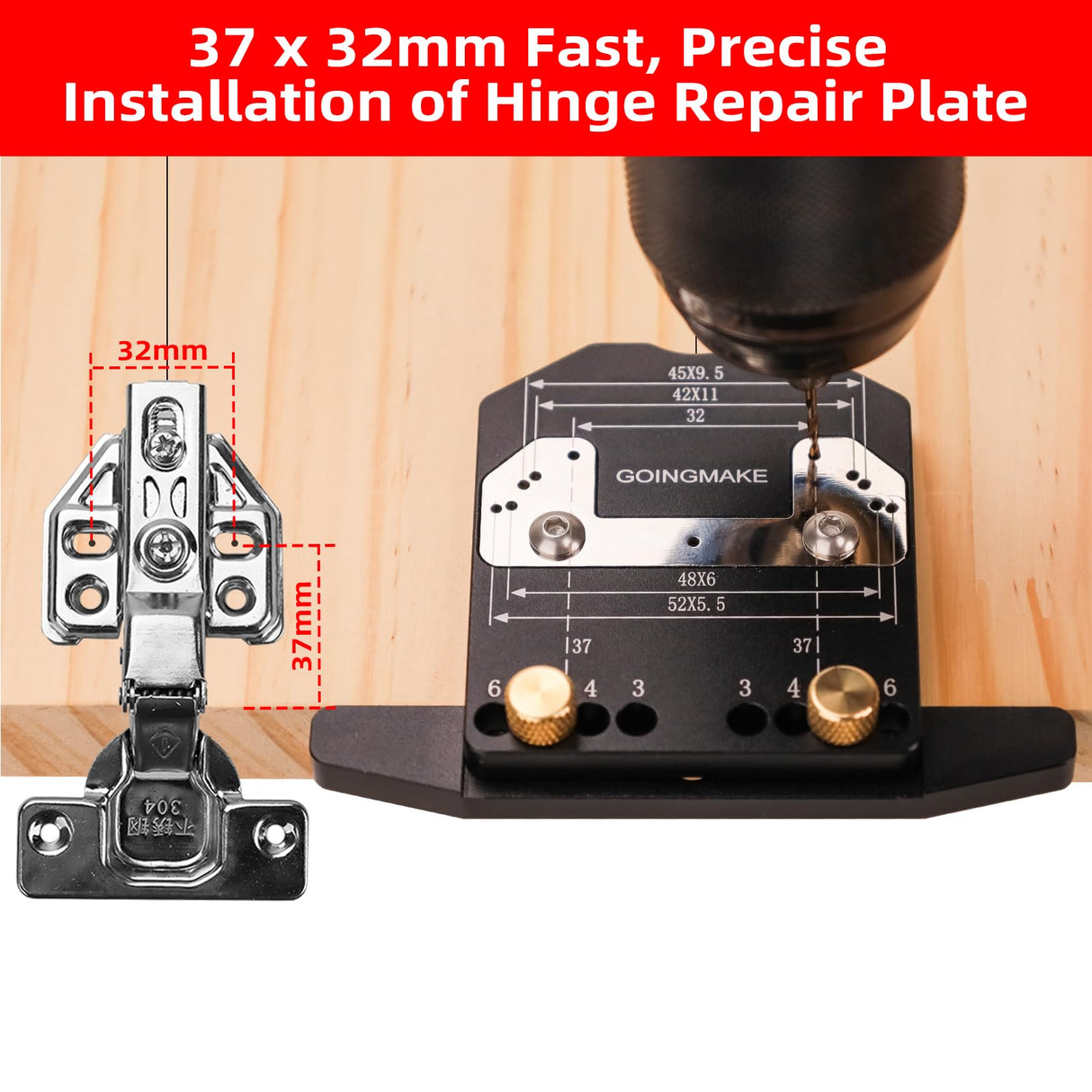 GOINGMAKE 2 in 1 Simple Concealed Hinge Jig with Smart Depth Stop 35mm Drill Bit and Cabinet Hinge Plate Template Drill Jig for Fast Cabinet Hinge and Hinge Plate Mounting,Cabinet Hardware Jig goingmake