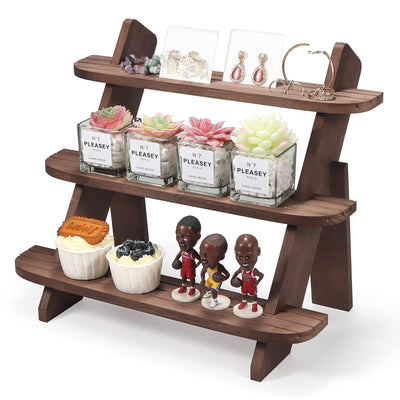 Wooden Display Riser,3 Tier Earring & Ring Holder Stands,Farmhouse Cupcake Stands ,Table Display Stand For Vendors,Organizer Showcase for Tabletop Shows and Home Using ,Wood Rustic Risers (Walnut)