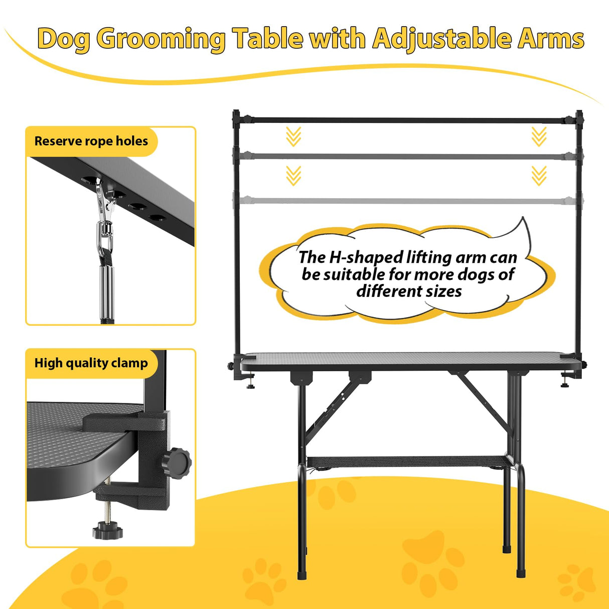 ROOMTEC 46 Inch Dog Grooming Table,Foldable Pet Grooming Tables at Home with Adjustable Arm,Nooses, Mesh Tray ROOMTEC