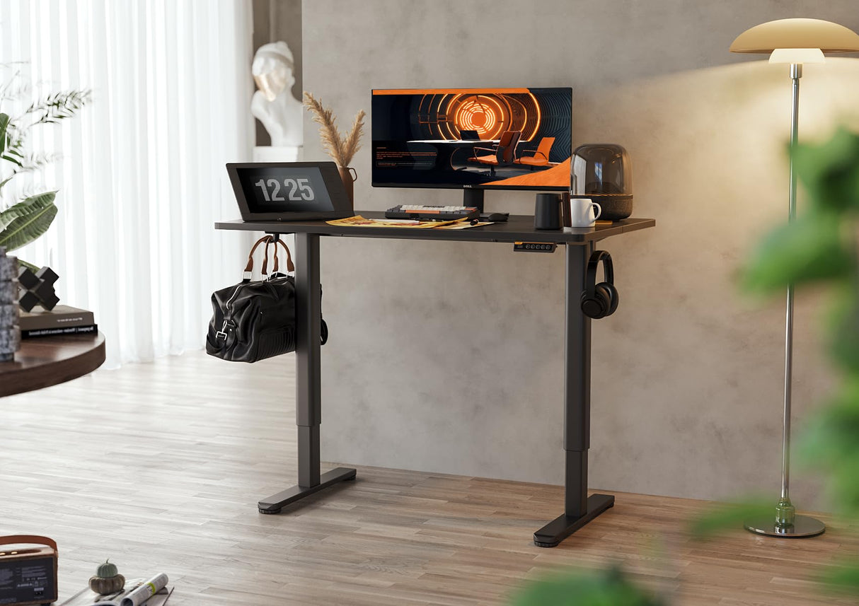 Claiks Electric Standing Desk, Adjustable Height Stand up Desk, 48x24 Inches Sit Stand Home Office Desk with Splice Board, Black Frame/Black Top Claiks