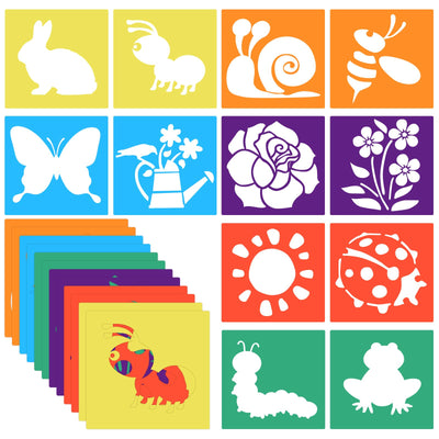 Aiyorse 12 Pieces Drawing Stencils for Kids, 8 Inch Sidewalk Chalk Stencils Painting Outside Large Reusable Drawing Stencil Washable Garden Themed Primary Shape Template for Kids Toddlers Preschool