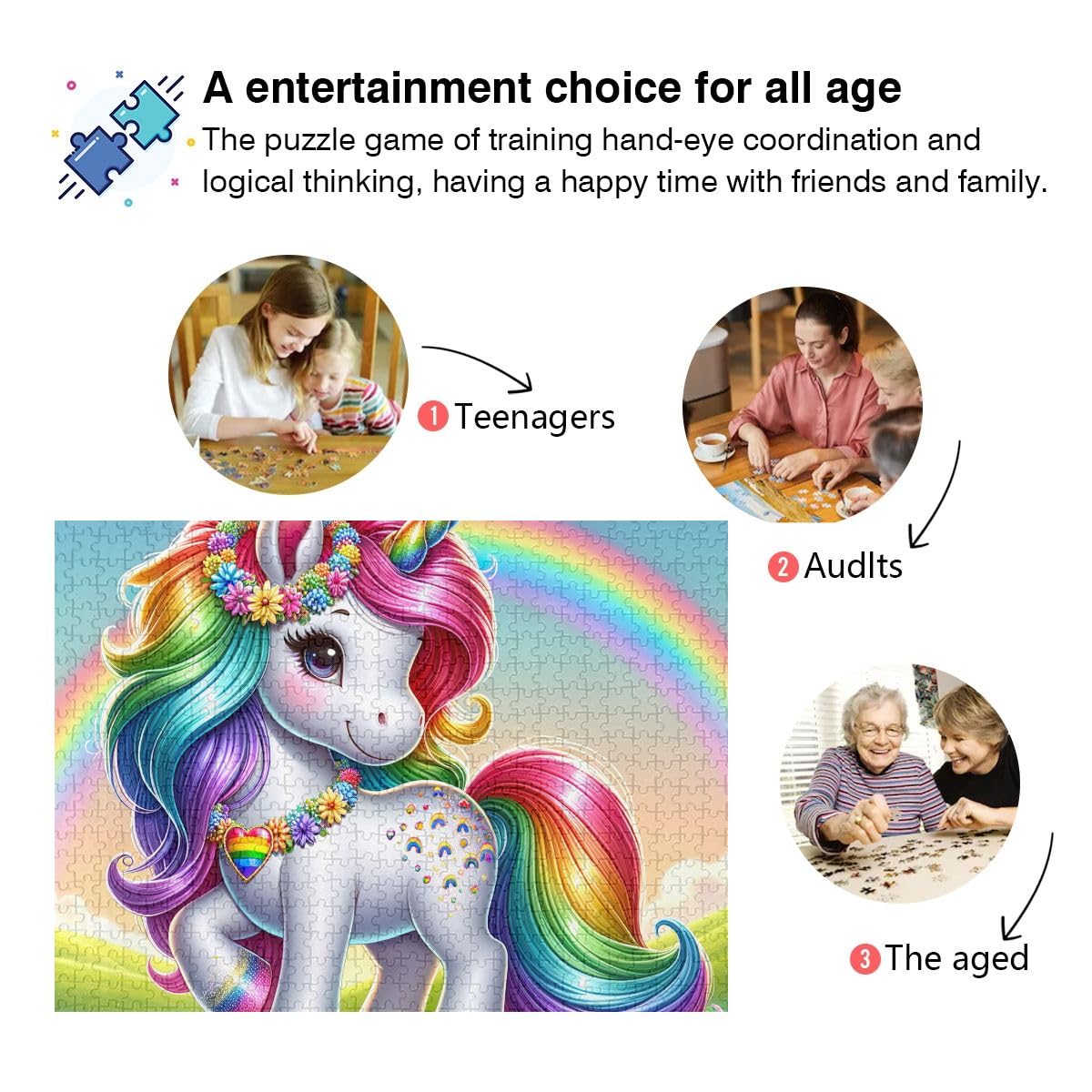 Jigsaw Puzzles Unicorn and Rainbow 1000 Piece Puzzle Christmas Family Games ODAWA