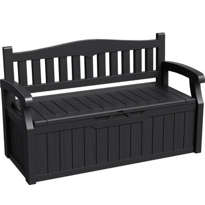 Greesum 80 Gallon Storage Bench Outdoor Deck Box with Armrest, Patio Furniture,Lockable, Waterproof and UV Resistant, Suitable for Garden, Pool, Black