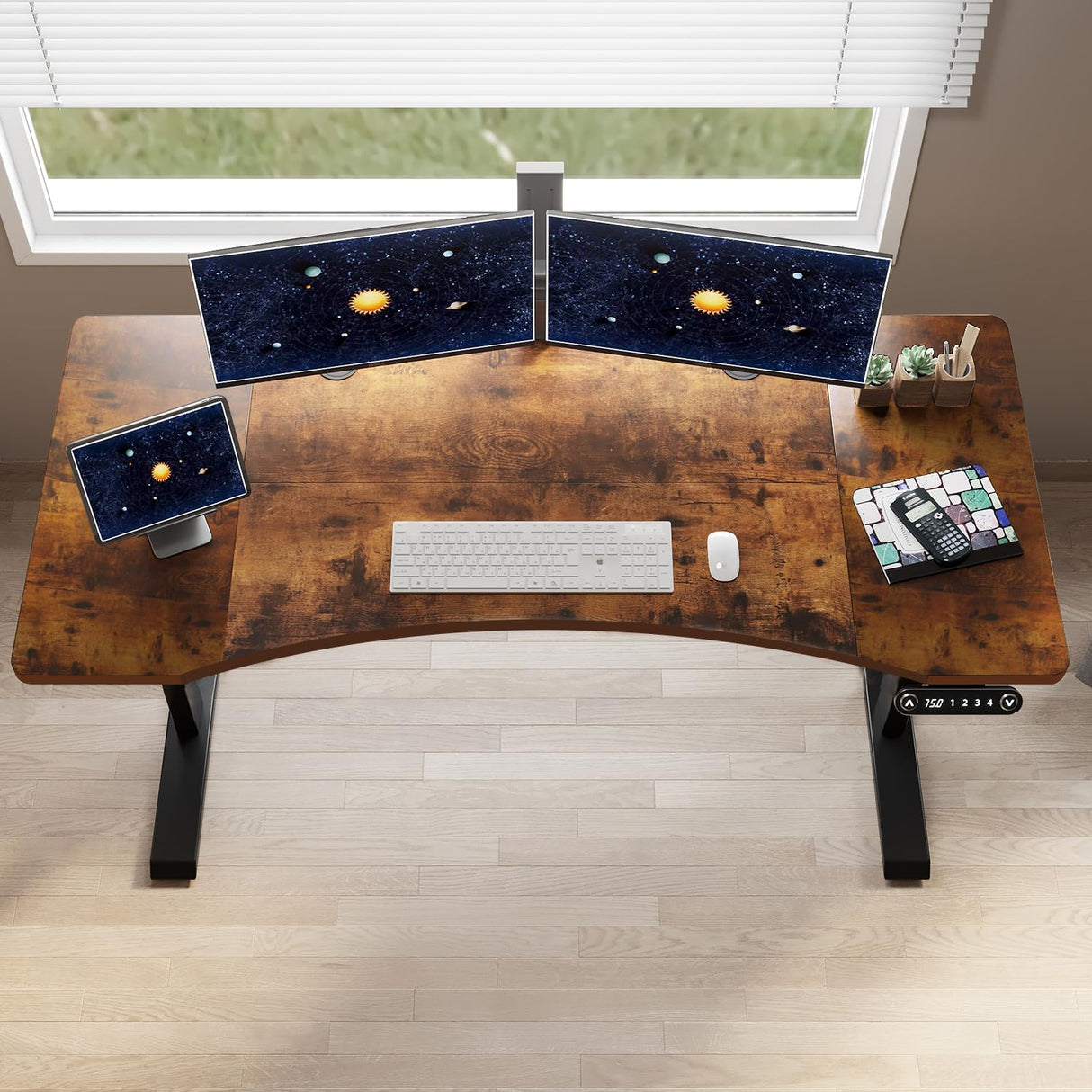 Dual Motor Electric Standing Desk, 63 x 30 Inches Height Adjustable Table with Splice Board, Ergonomic Sit Stand Computer Desk with Black Frame/Rustic Brown Top HEONAM