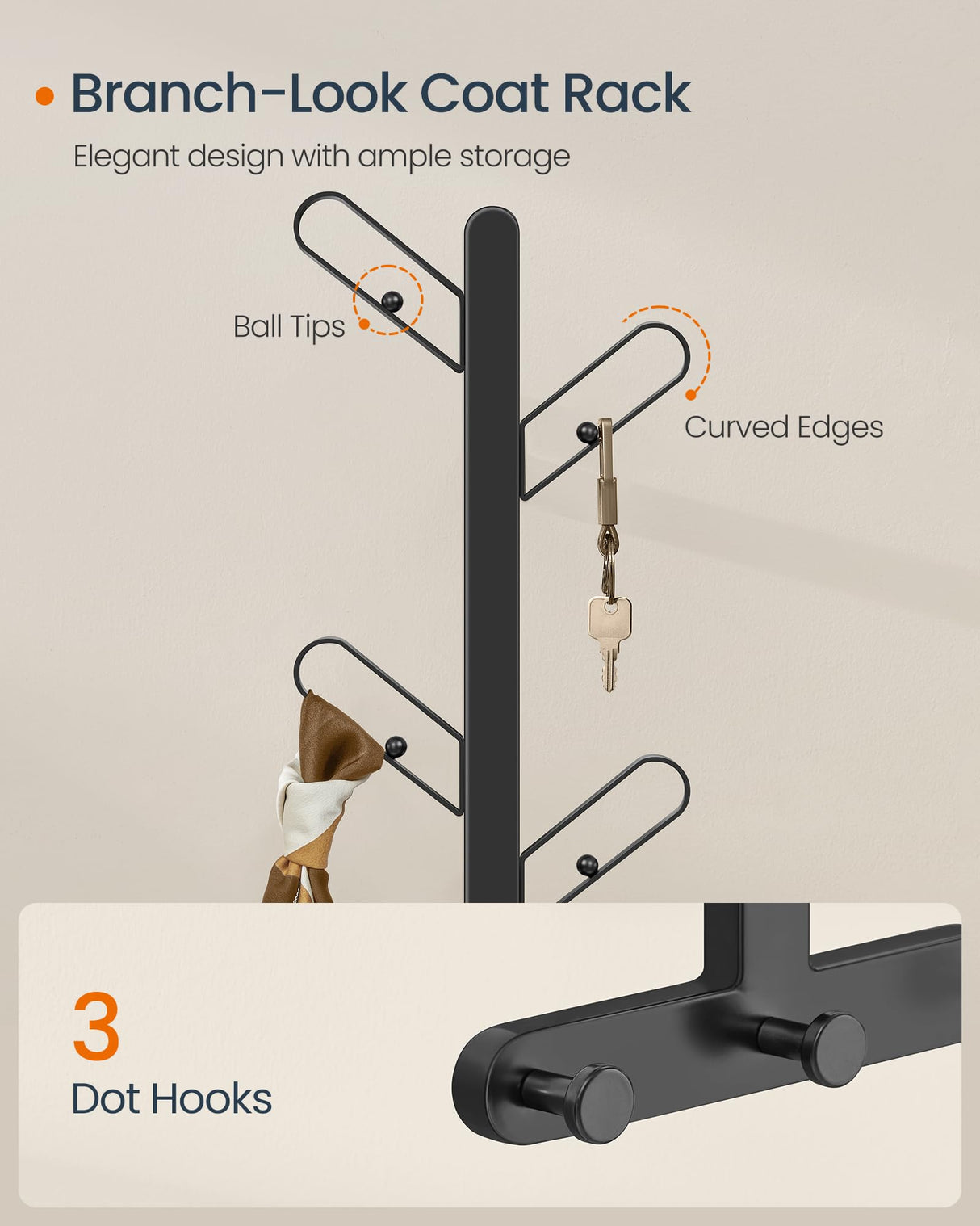 SONGMICS HOME Set of 2 Wall-Mounted Coat Racks, Wall Hooks, Branch-Look Racks with 14 Hooks, Ball Tips, for Clothes, Hats, Bags, Ink Black URCR036B01 SONGMICS HOME