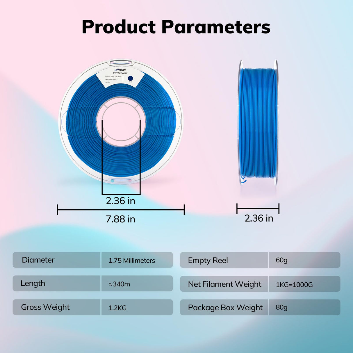 AMOLEN Rapid PETG Basic 3D Printer Filament High Speed PETG 1.75mm Dimension Accuracy +/-0.02mm 500mm/s High Speed Strong Toughness 1KG/2.2lb Dark Blue AMOLEN