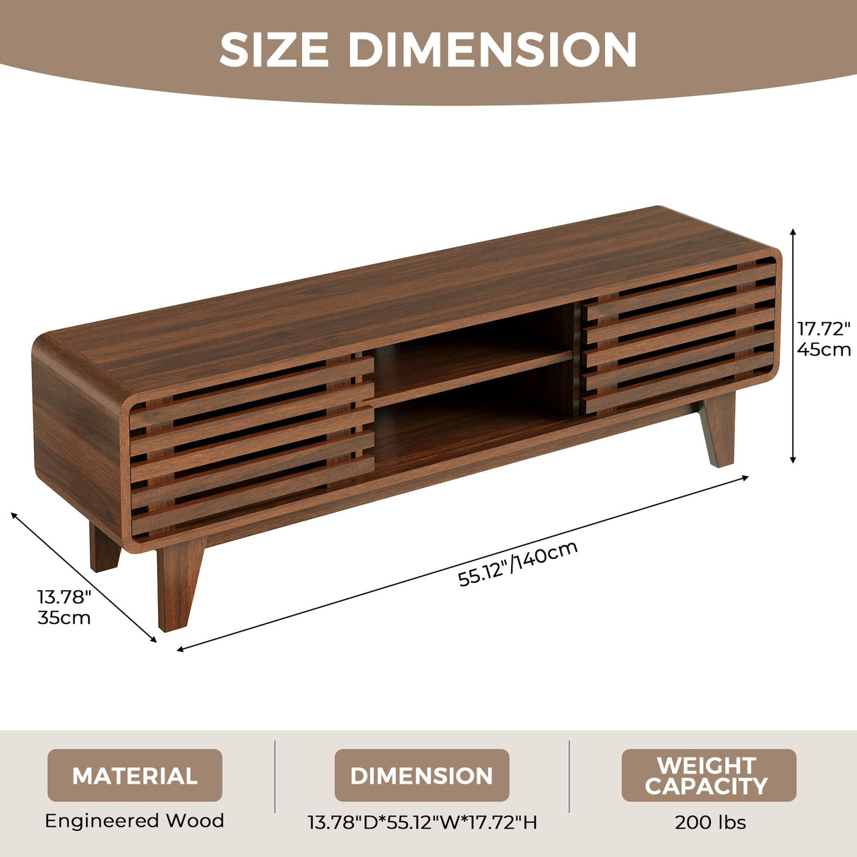 Luoxiao TV Stand for 60 Inch TV, Mid Century Modern Entertainment Center with Storage Boho Television Stand with Shelves and Grille Sliding Doors Wood Media Console for Living Room, Walnut Luoxiao