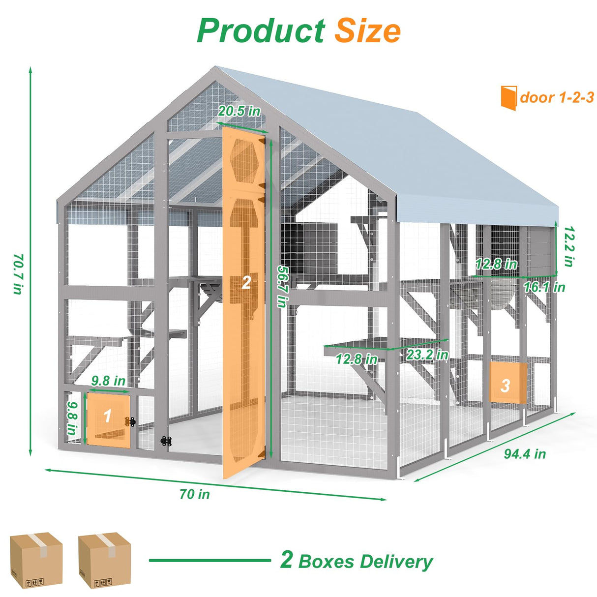 Extra Large Catio Outdoor Cat Enclosure Waterproof, Walk-in Outdoor Pet House for Multiple Cats, Catio Cat Run Cage with Bridges, Weatherproof Full Cover, 8 Platforms, 2 Resting Box Magazoopet