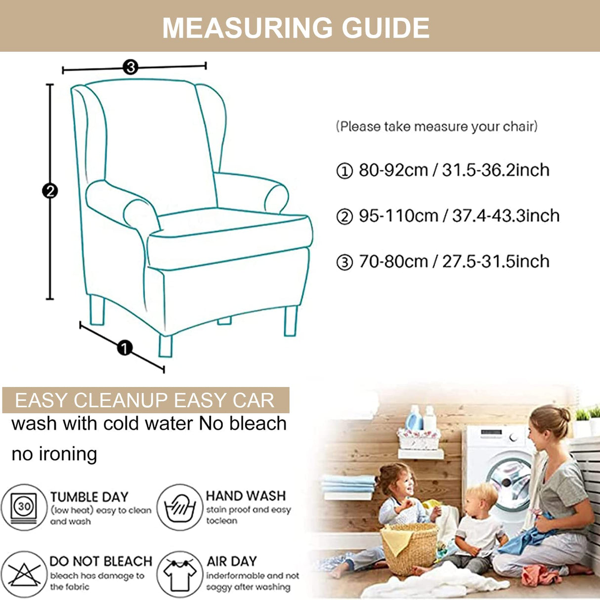 Eco-Ancheng Wingback Chair Slipcover 2 Piece Wingback Chair Cover Spandex Wing Chair Slipcovers Wingback Armchair Covers with Elastic Bottom for Living Room Wingback Chair Eco-Ancheng