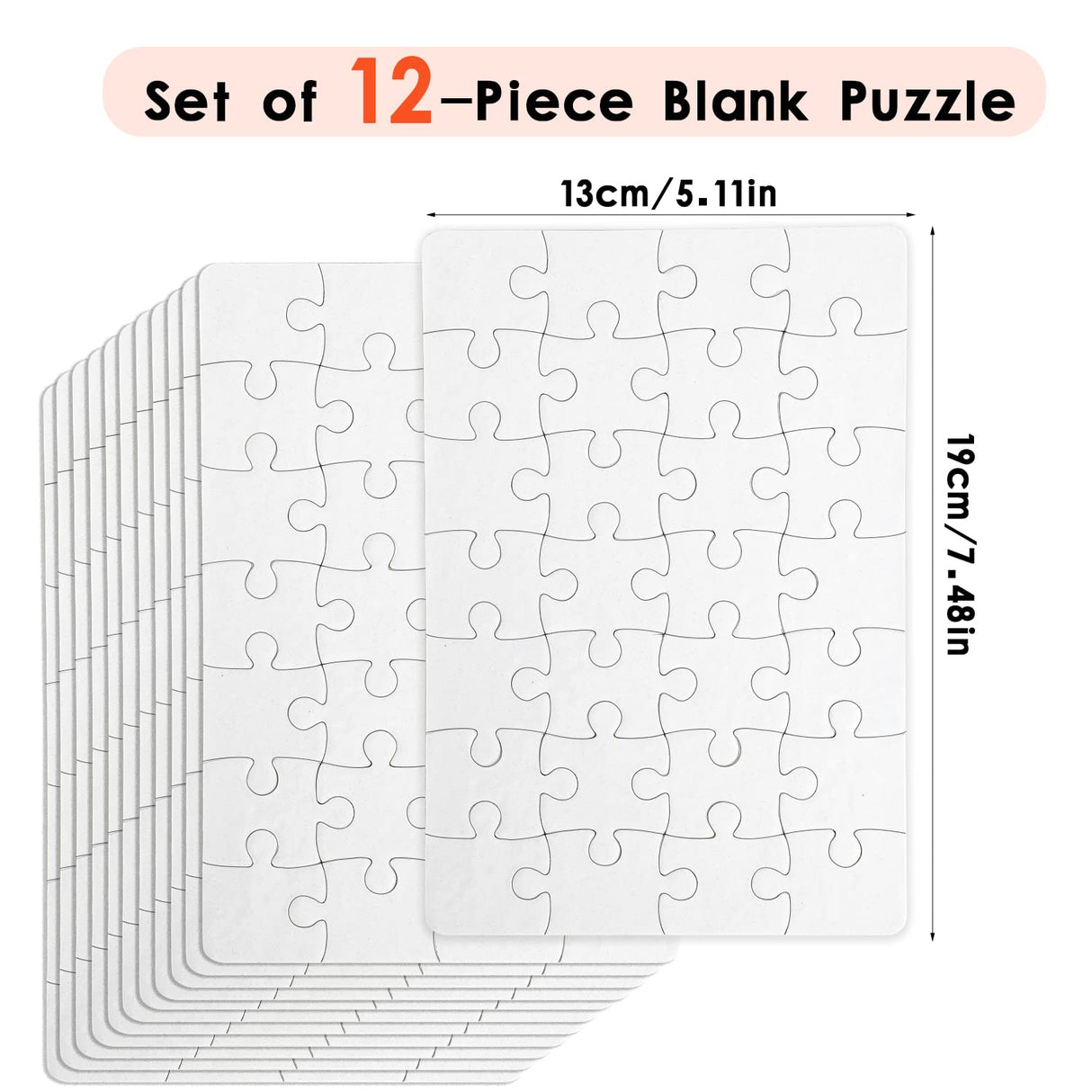 SULOLI Blank Puzzle, Blank Jigsaw Puzzles to Draw on White Puzzles for DIY Projects(12 Pieces) SULOLI