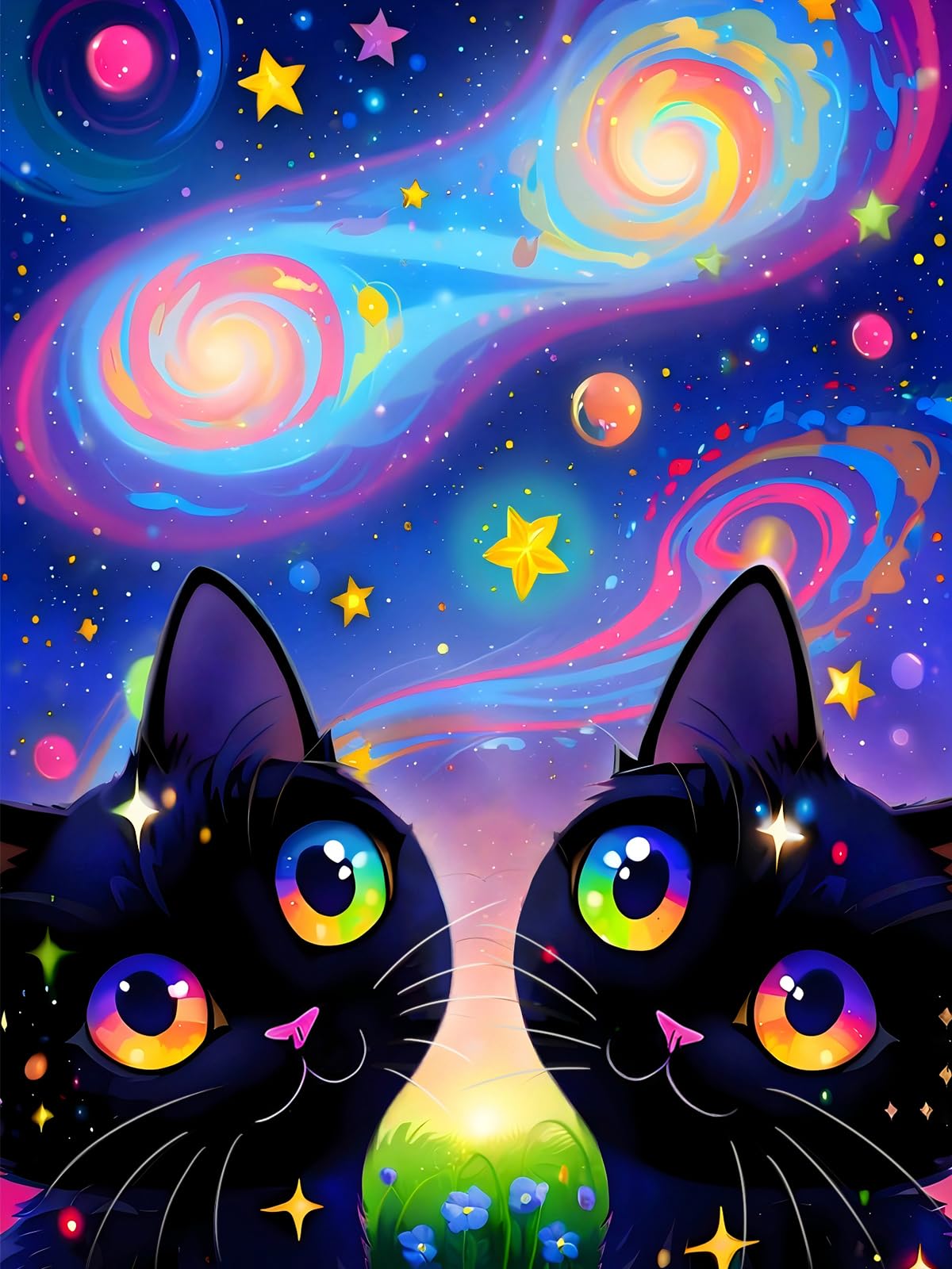 SuanFA Black cat 5D Diamond Art Kits for Beginners, Adult Diamond Art Animals in Galaxy with Stars, Planets, DIY Home Decor Cute Cat Diamond Painting Canvas Kits 12x16in SuanFA