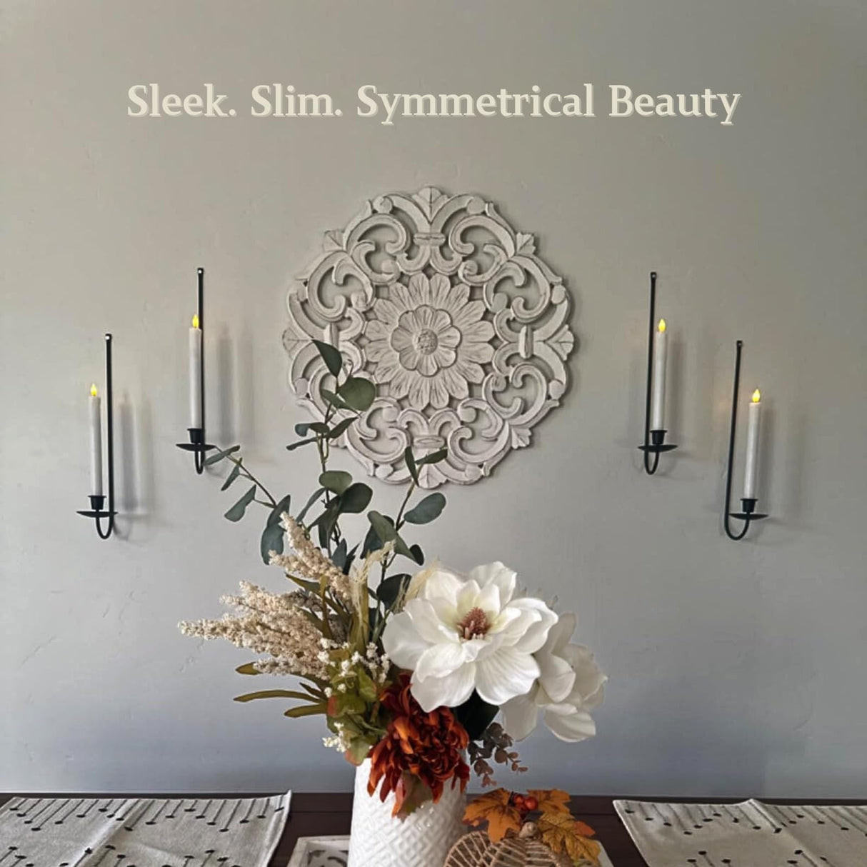 Wall Candle Holder Set of 2, Stylish Black Metal Wall Mount Candle Sconces, Modern Wall Decoration for Living Room, Farmhouse, Fireplace, and Weddings Batoslee